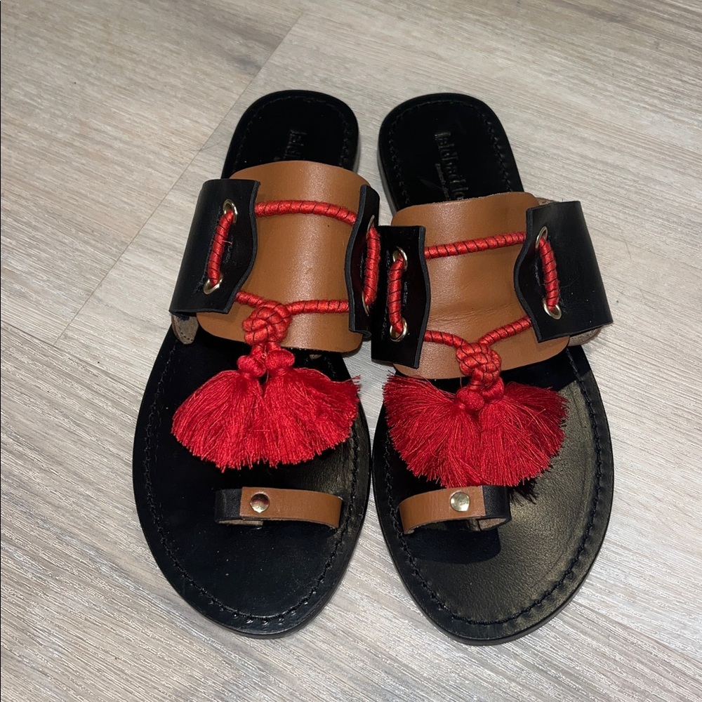 free people x laidback London leather red tassels maui slide sandals new 39 9 - Picture 5 of 11